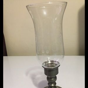 Set of 2 Pewter and glass tapered candle holder